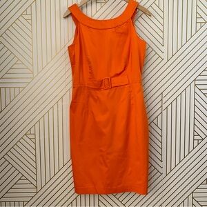 Calvin Klein Retro belted belt dress sleeveless cotton scoop neck sheath dress 8